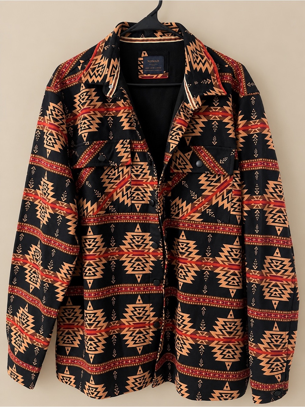 Nomad Black Jacket with Tan & Red Geometric Print